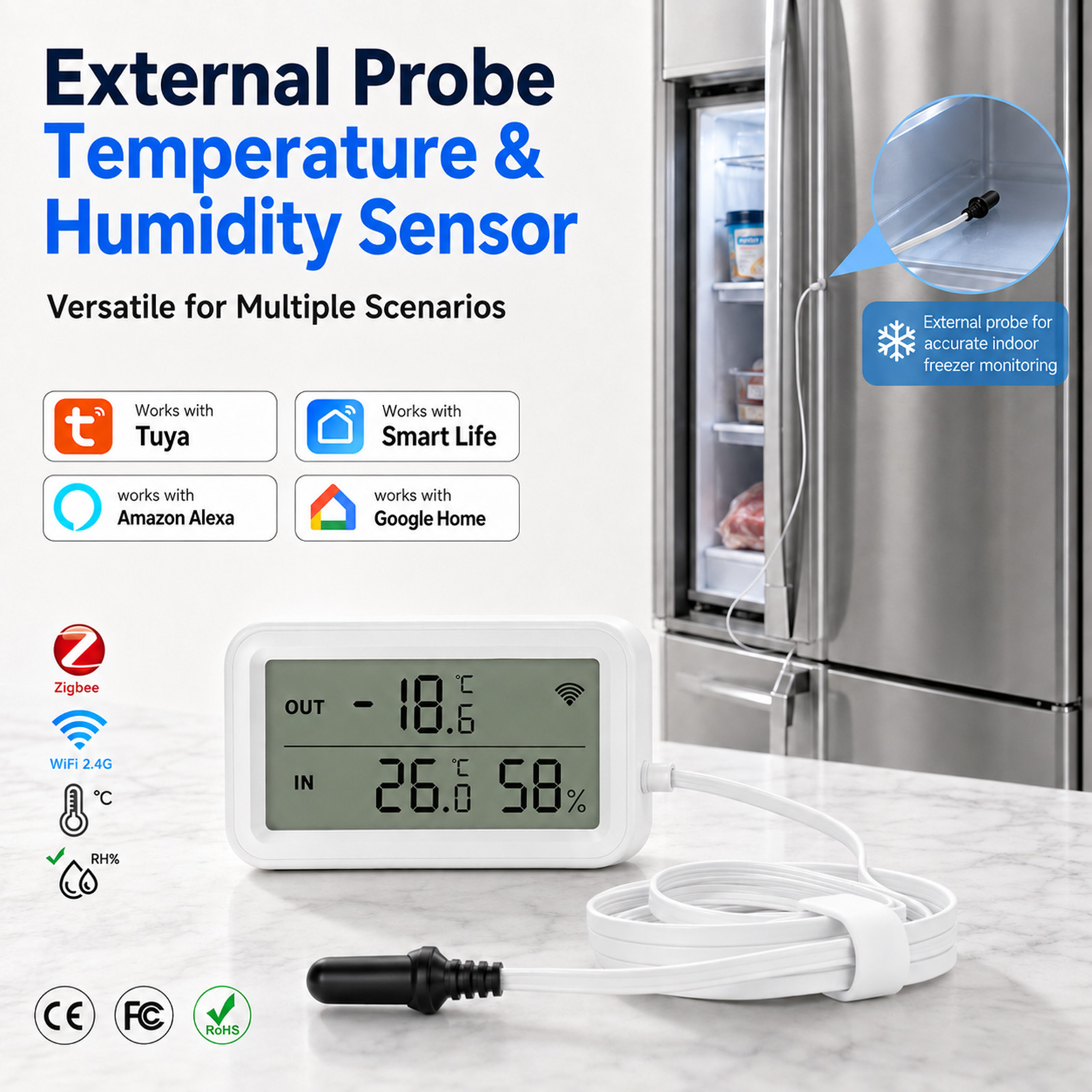 Aquarium Thermometer - External Waterproof Probe Temperature Humidity Sensor