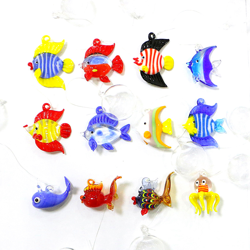 Aquarium Fish Glass - Handmade Art Sea Animal Statue Floating
